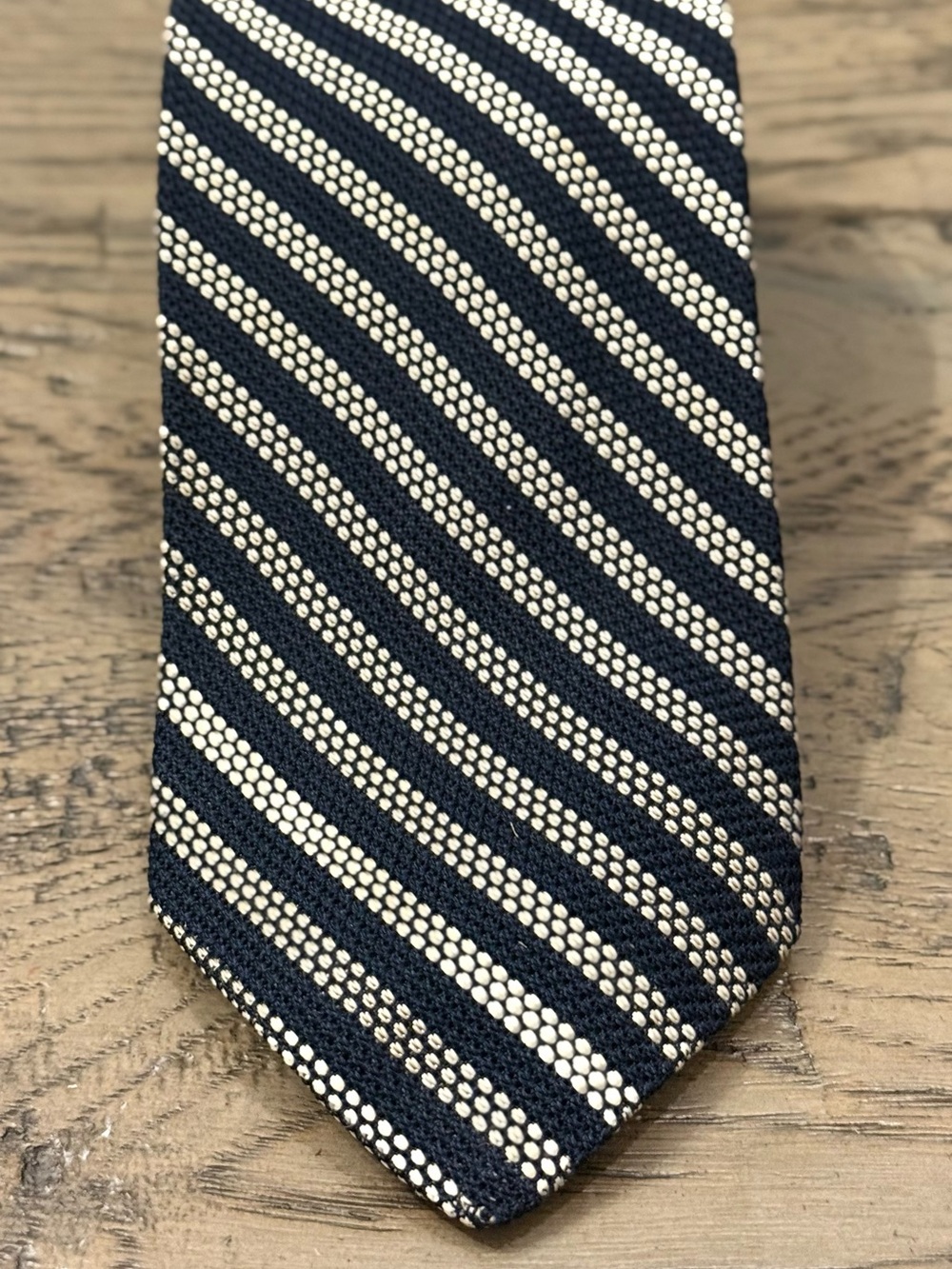 Brooks Brothers Navy and White Diagonal Dot-Striped Silk Tie